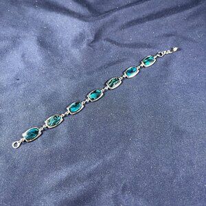 Vintage Silver-Tone Bracelet With Blue Abalone-Like Stones & Lobster Clasp